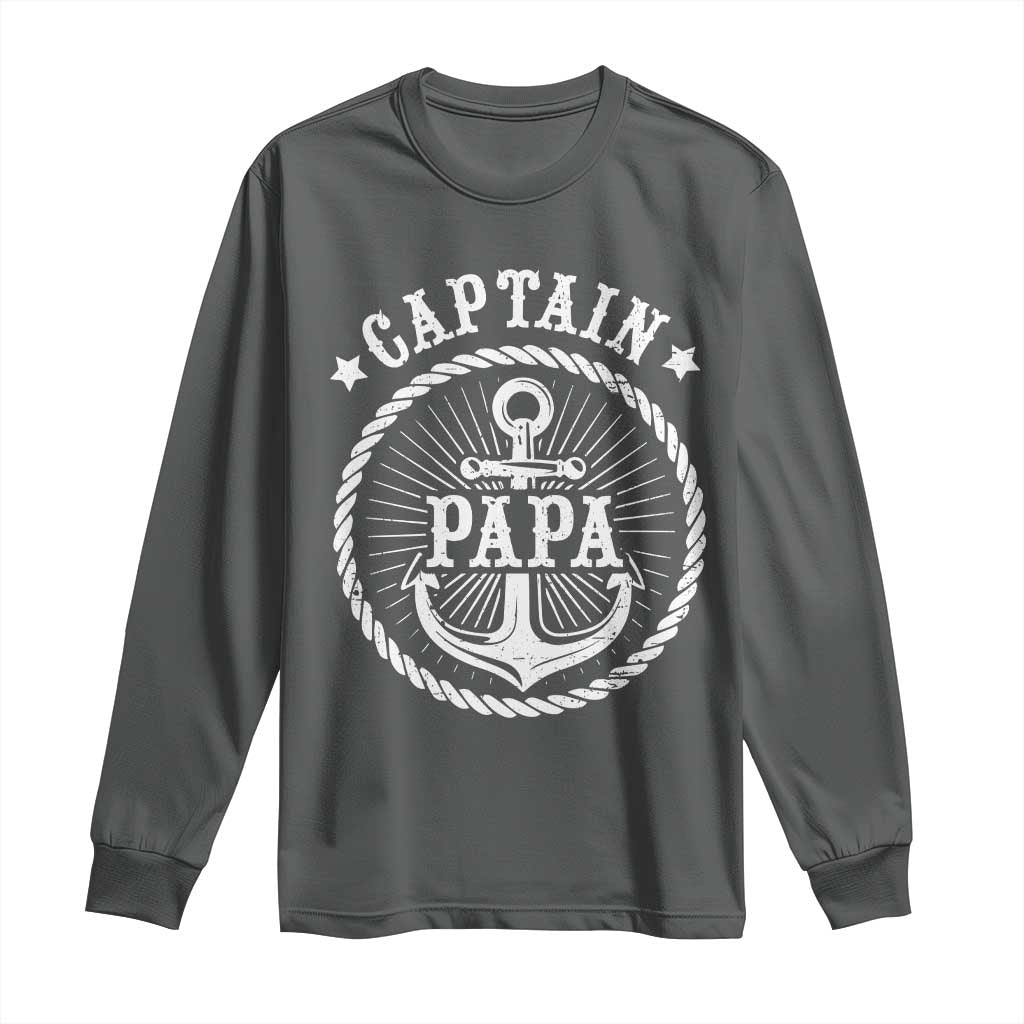 Captain Papa Long Sleeve Shirt Lake Sailor Boating TS09 Dark Heather Print Your Wear