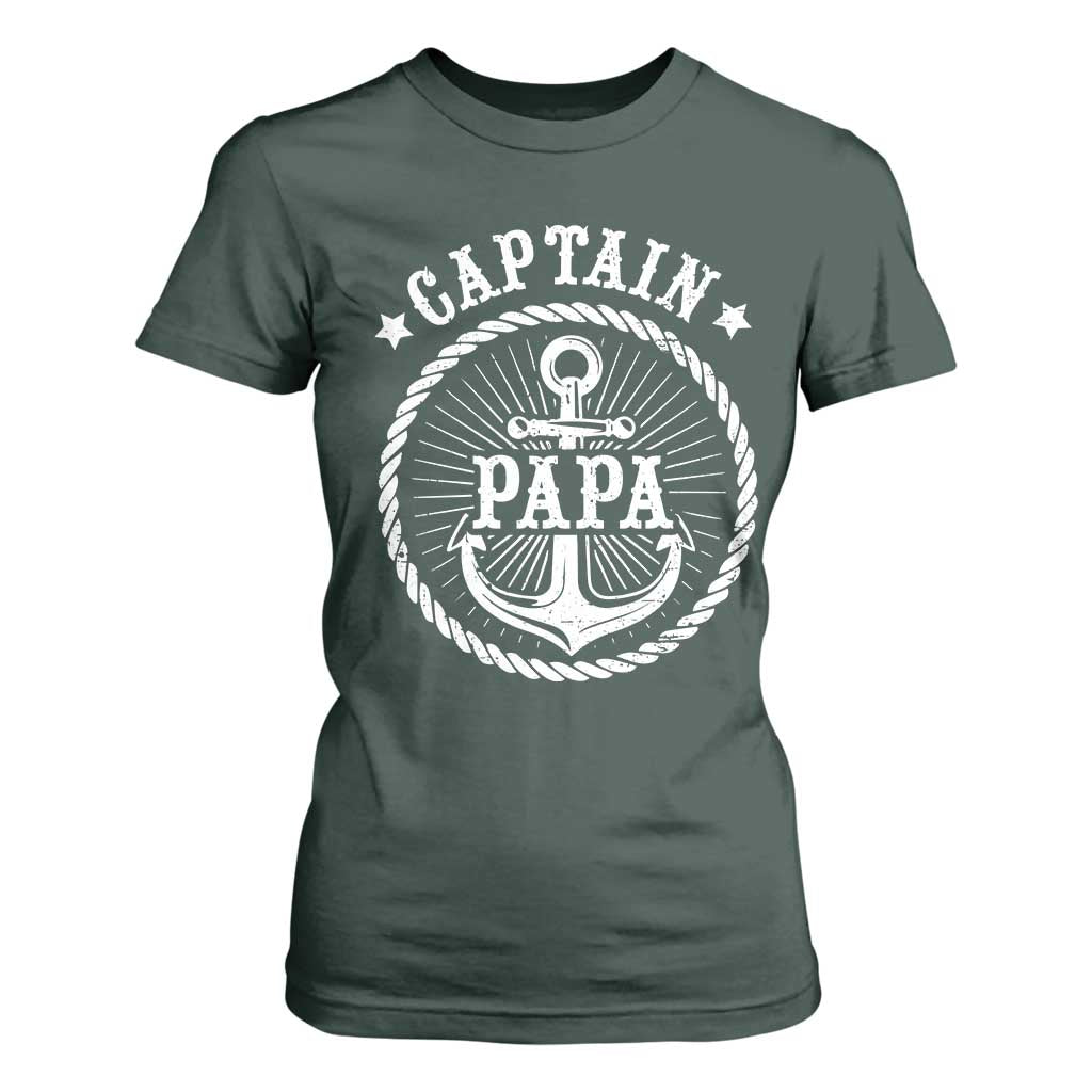 Captain Papa T Shirt For Women Lake Sailor Boating TS09 Dark Forest Green Print Your Wear
