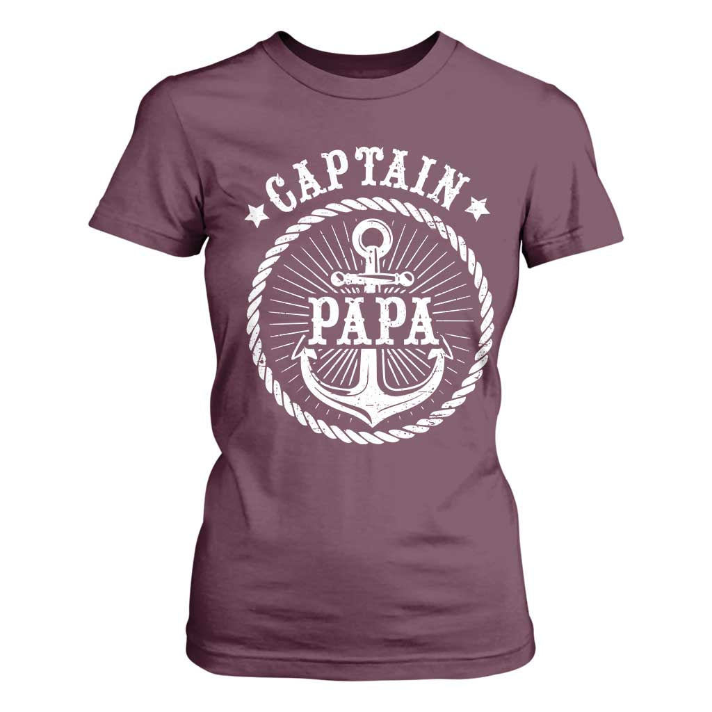 Captain Papa T Shirt For Women Lake Sailor Boating TS09 Maroon Print Your Wear