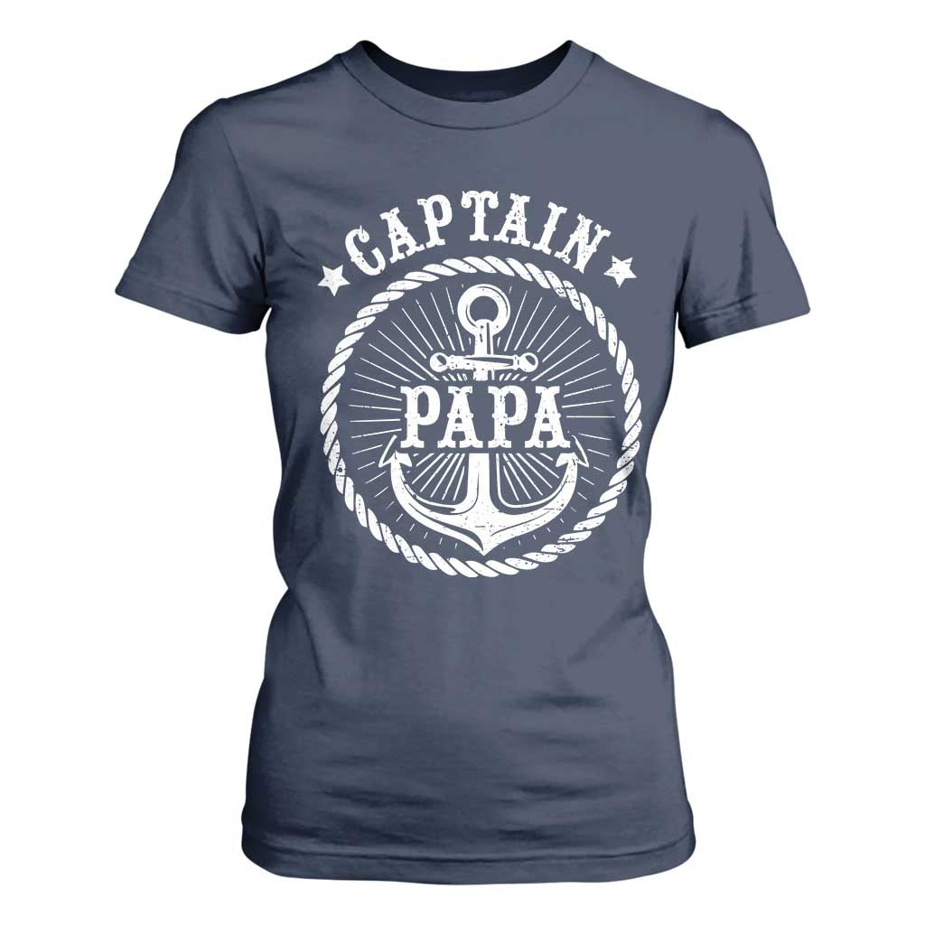 Captain Papa T Shirt For Women Lake Sailor Boating TS09 Navy Print Your Wear