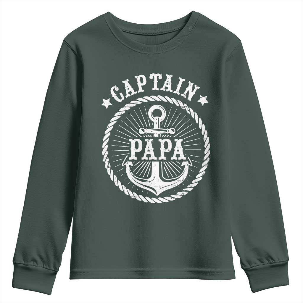 Captain Papa Youth Sweatshirt Lake Sailor Boating TS09 Dark Forest Green Print Your Wear