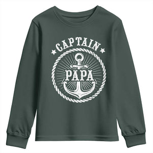 Captain Papa Youth Sweatshirt Lake Sailor Boating TS09 Dark Forest Green Print Your Wear