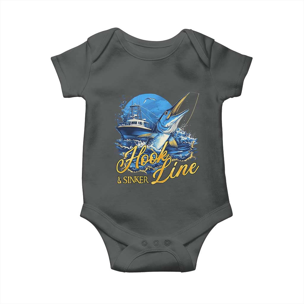 Fishing Boat Baby Onesie Hook Line and Sinker TS09 Dark Heather Print Your Wear