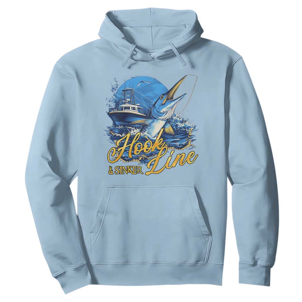 Fishing Boat Hoodie Hook Line and Sinker TS09 Light Blue Print Your Wear