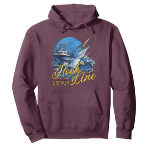Fishing Boat Hoodie Hook Line and Sinker TS09 Maroon Print Your Wear