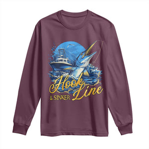 Fishing Boat Long Sleeve Shirt Hook Line and Sinker TS09 Maroon Print Your Wear