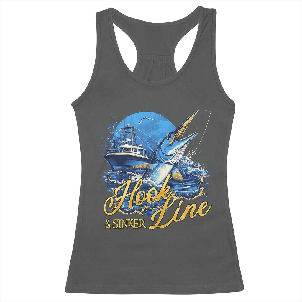 Fishing Boat Racerback Tank Top Hook Line and Sinker TS09 Dark Heather Print Your Wear