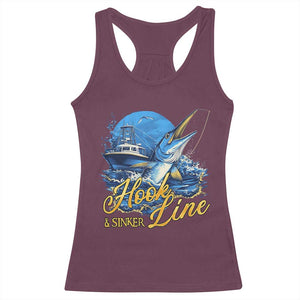 Fishing Boat Racerback Tank Top Hook Line and Sinker TS09 Maroon Print Your Wear