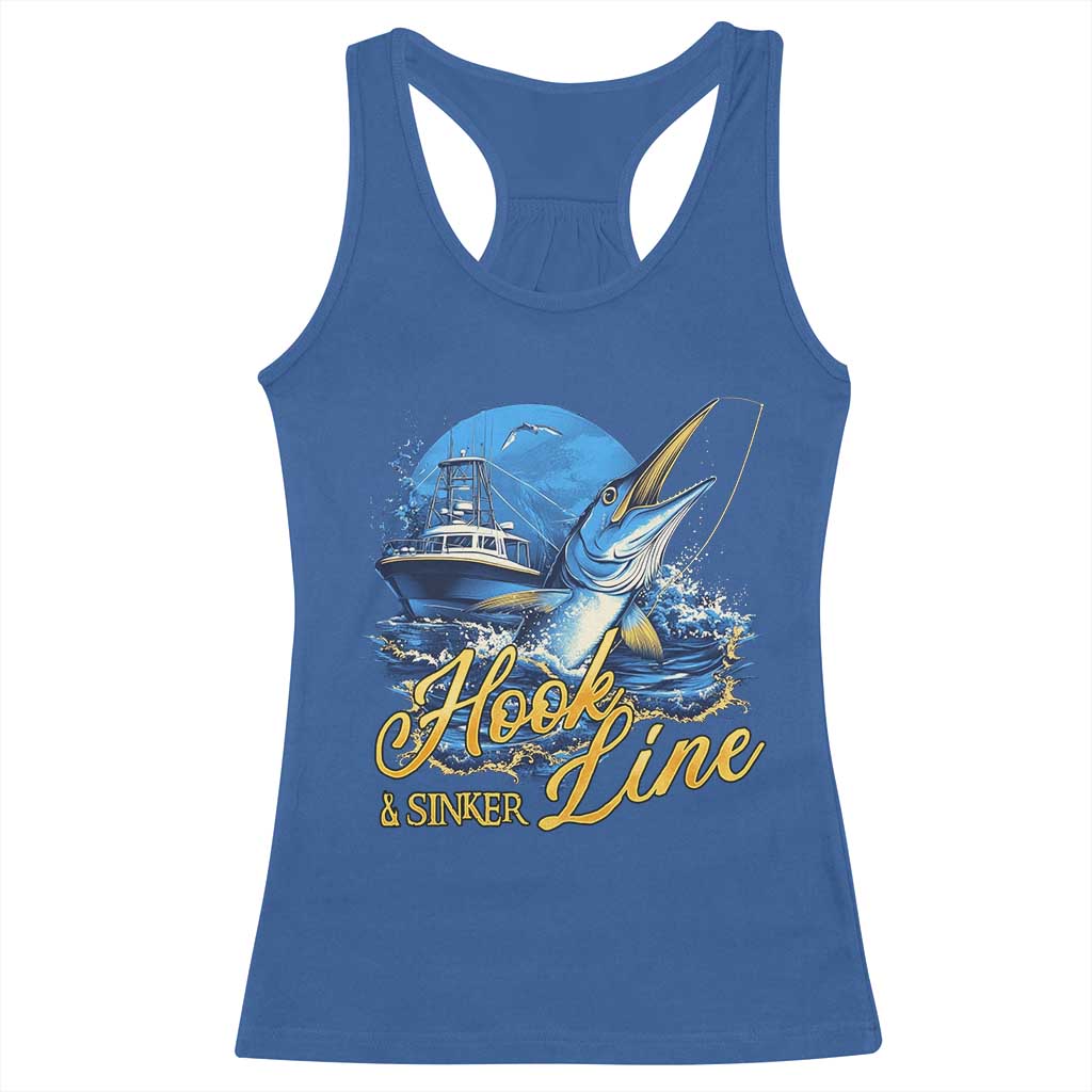 Fishing Boat Racerback Tank Top Hook Line and Sinker TS09 Royal Blue Print Your Wear