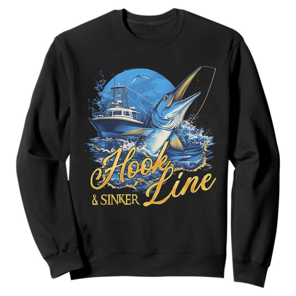 Fishing Boat Sweatshirt Hook Line and Sinker TS09 Black Print Your Wear