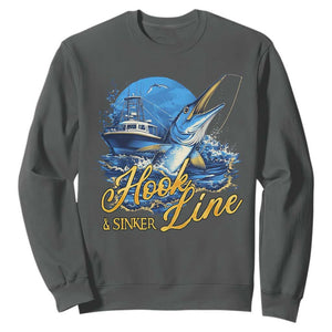 Fishing Boat Sweatshirt Hook Line and Sinker TS09 Dark Heather Print Your Wear
