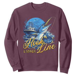 Fishing Boat Sweatshirt Hook Line and Sinker TS09 Maroon Print Your Wear