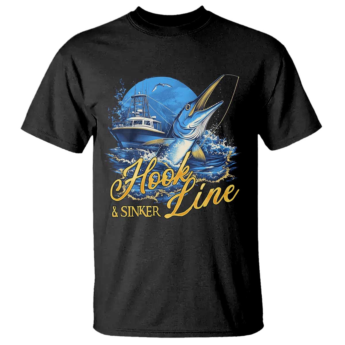 Fishing Boat T Shirt Hook Line and Sinker TS09 Black Print Your Wear