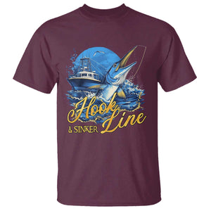 Fishing Boat T Shirt Hook Line and Sinker TS09 Maroon Print Your Wear