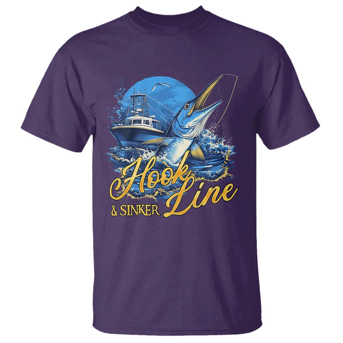 Fishing Boat T Shirt Hook Line and Sinker TS09 Purple Print Your Wear