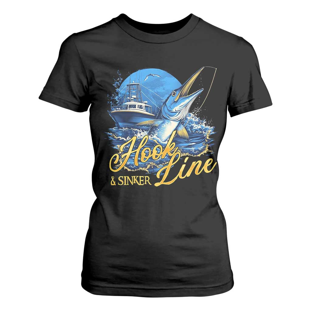 Fishing Boat T Shirt For Women Hook Line and Sinker TS09 Black Print Your Wear