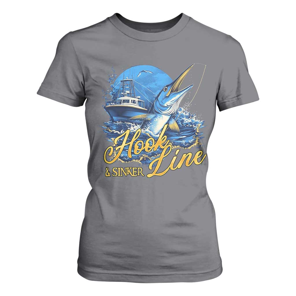 Fishing Boat T Shirt For Women Hook Line and Sinker TS09 Charcoal Print Your Wear