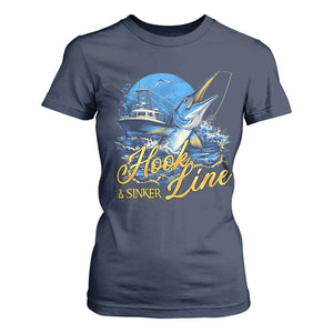 Fishing Boat T Shirt For Women Hook Line and Sinker TS09 Navy Print Your Wear
