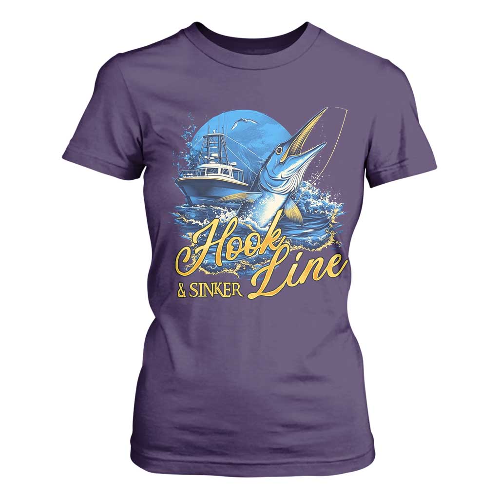 Fishing Boat T Shirt For Women Hook Line and Sinker TS09 Purple Print Your Wear