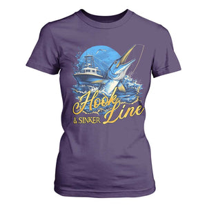 Fishing Boat T Shirt For Women Hook Line and Sinker TS09 Purple Print Your Wear