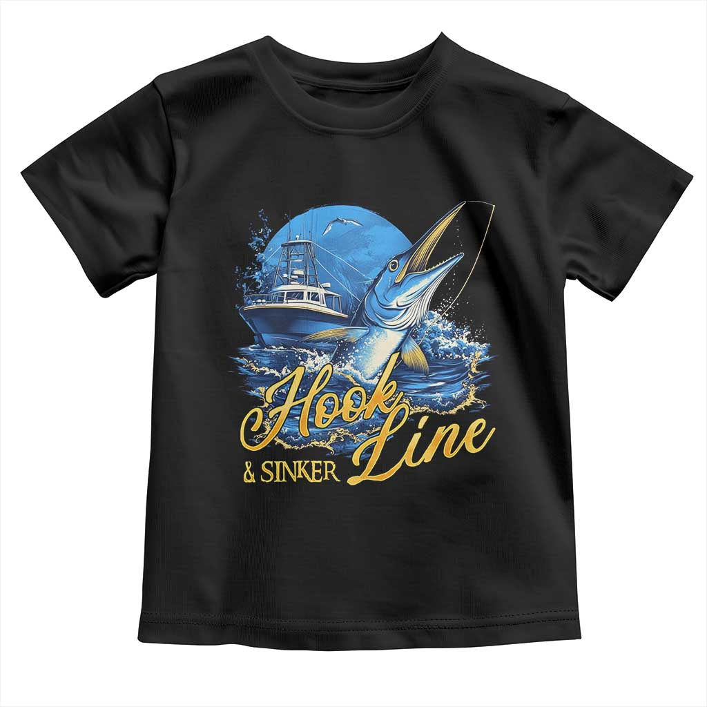 Fishing Boat Toddler T Shirt Hook Line and Sinker TS09 Black Print Your Wear