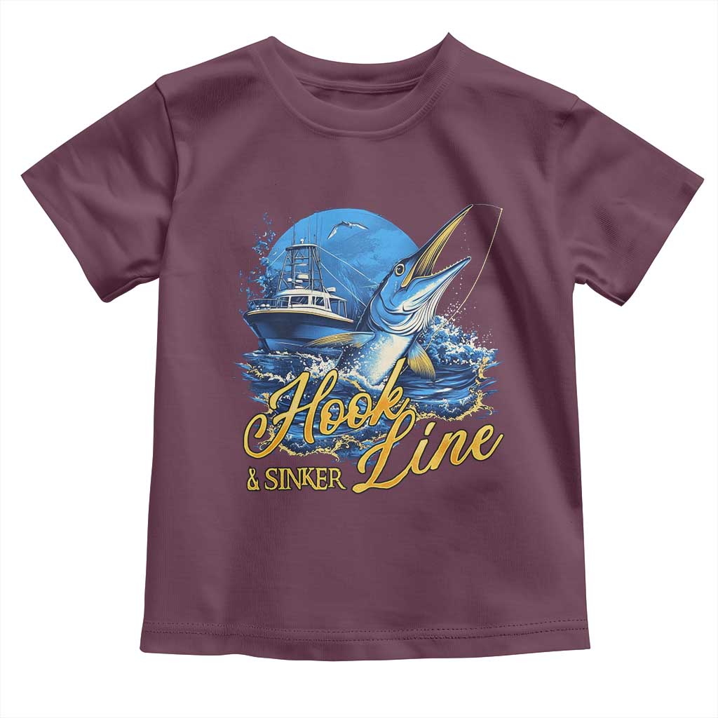 Fishing Boat Toddler T Shirt Hook Line and Sinker TS09 Maroon Print Your Wear