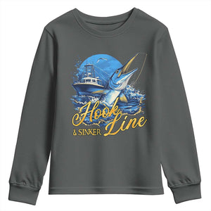 Fishing Boat Youth Sweatshirt Hook Line and Sinker TS09 Dark Heather Print Your Wear