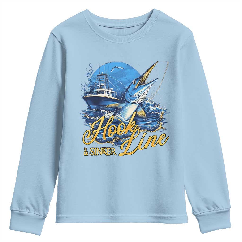 Fishing Boat Youth Sweatshirt Hook Line and Sinker TS09 Light Blue Print Your Wear