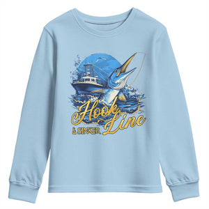 Fishing Boat Youth Sweatshirt Hook Line and Sinker TS09 Light Blue Print Your Wear