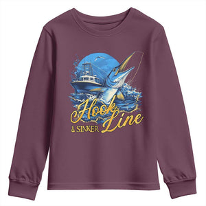 Fishing Boat Youth Sweatshirt Hook Line and Sinker TS09 Maroon Print Your Wear