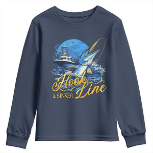 Fishing Boat Youth Sweatshirt Hook Line and Sinker TS09 Navy Print Your Wear
