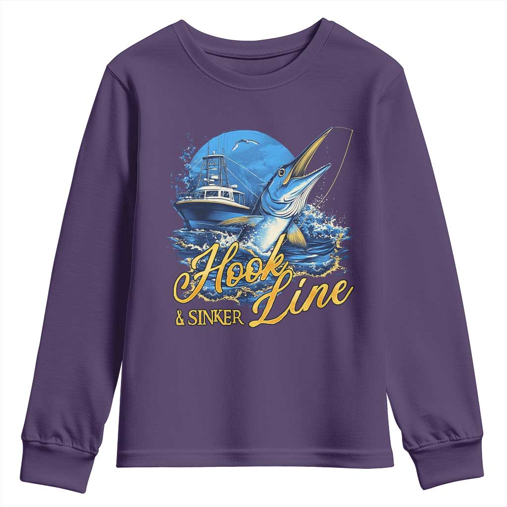 Fishing Boat Youth Sweatshirt Hook Line and Sinker TS09 Purple Print Your Wear