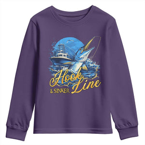 Fishing Boat Youth Sweatshirt Hook Line and Sinker TS09 Purple Print Your Wear