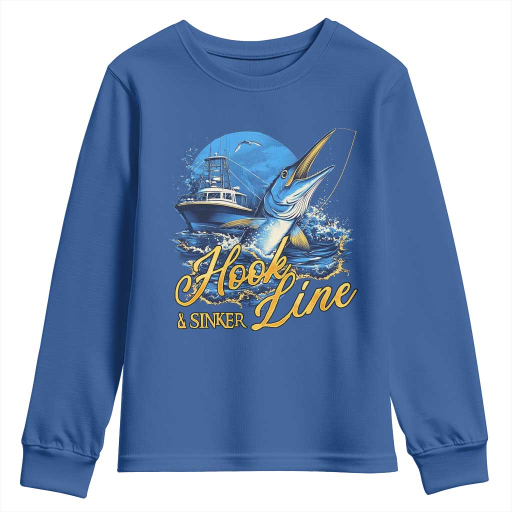 Fishing Boat Youth Sweatshirt Hook Line and Sinker TS09 Royal Blue Print Your Wear