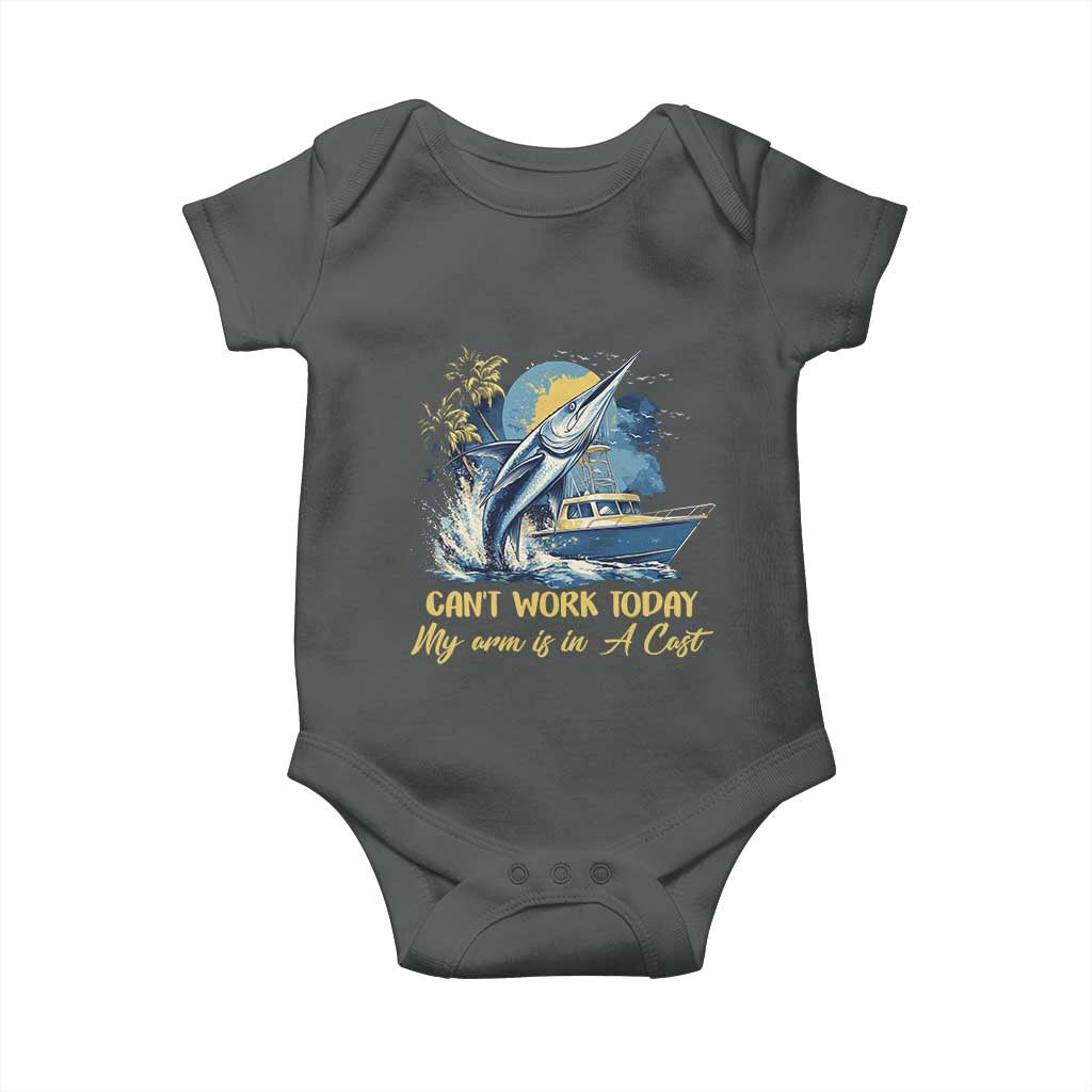 Fishing Boat Baby Onesie Fish More Worry Less TS09 Dark Heather Print Your Wear