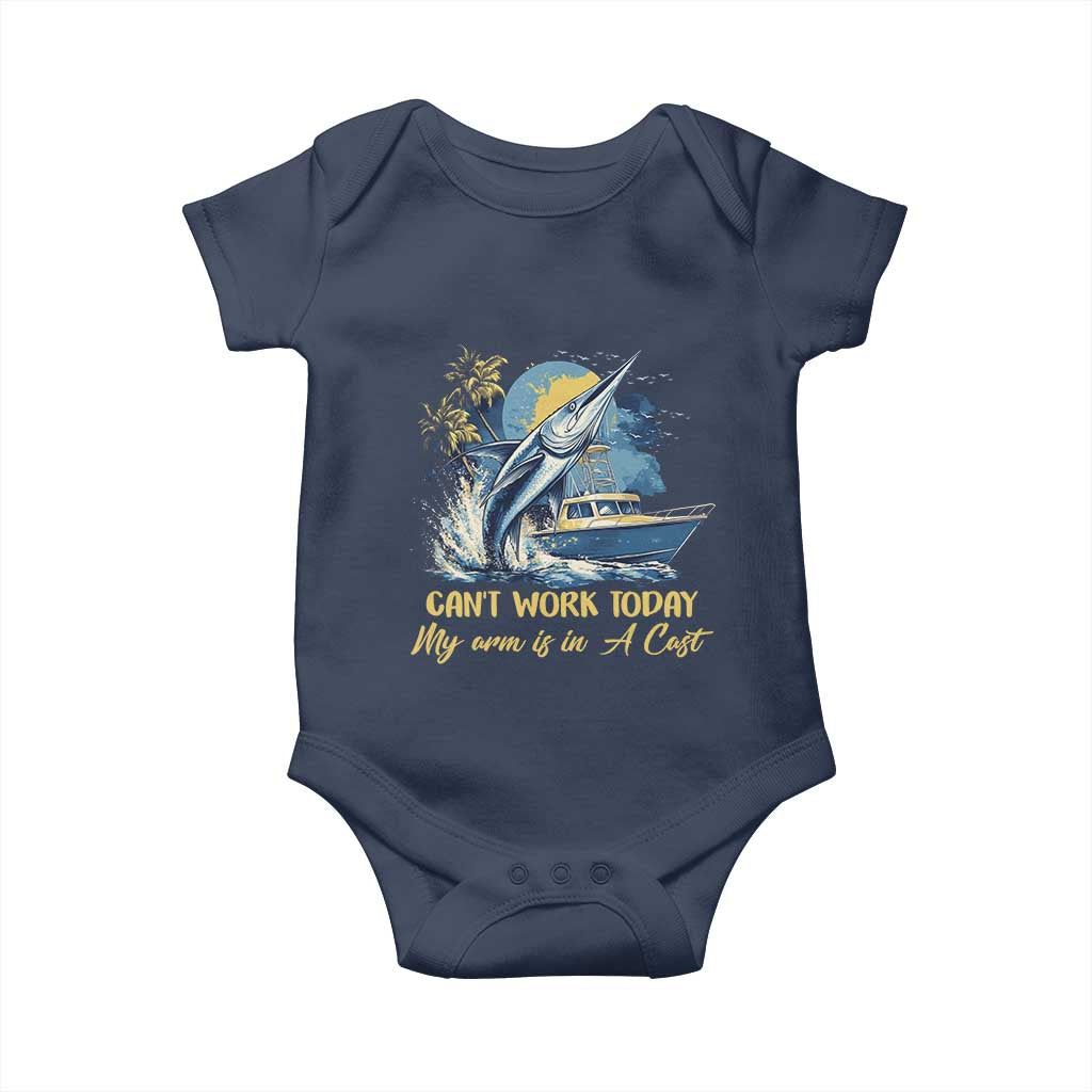 Fishing Boat Baby Onesie Fish More Worry Less TS09 Navy Print Your Wear