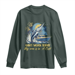 Fishing Boat Long Sleeve Shirt Fish More Worry Less TS09 Dark Forest Green Print Your Wear