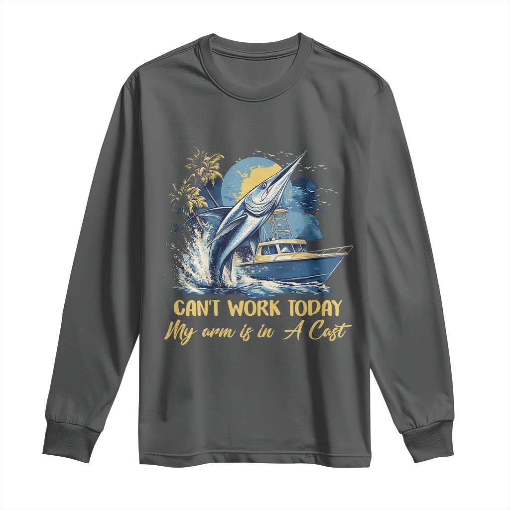 Fishing Boat Long Sleeve Shirt Fish More Worry Less TS09 Dark Heather Print Your Wear