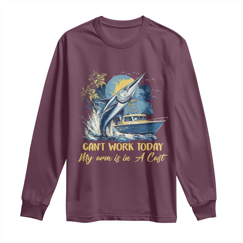 Fishing Boat Long Sleeve Shirt Fish More Worry Less TS09 Maroon Print Your Wear