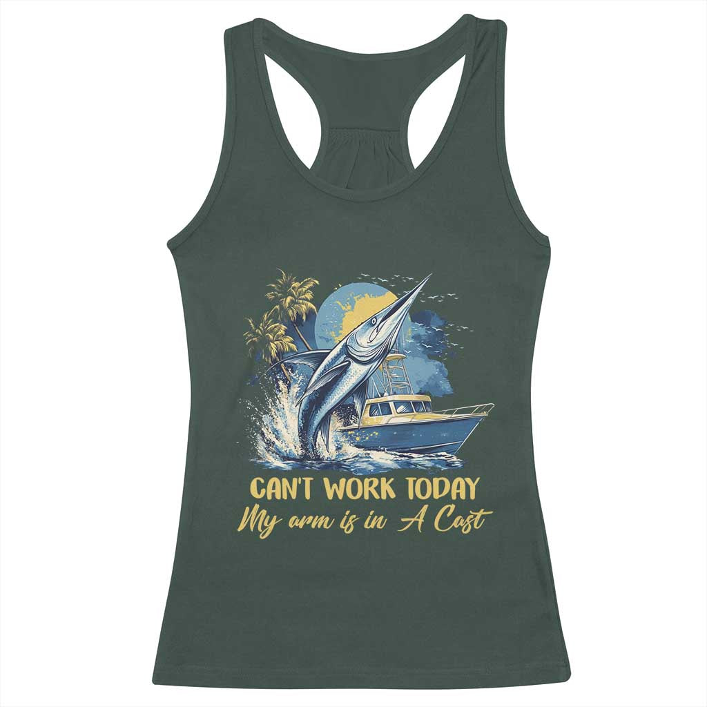 Fishing Boat Racerback Tank Top Fish More Worry Less TS09 Dark Forest Green Print Your Wear