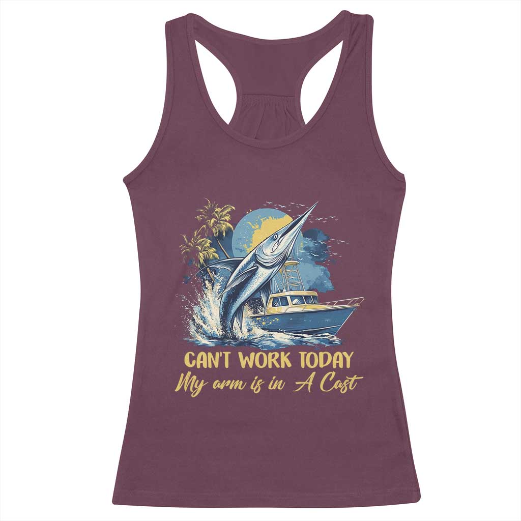 Fishing Boat Racerback Tank Top Fish More Worry Less TS09 Maroon Print Your Wear