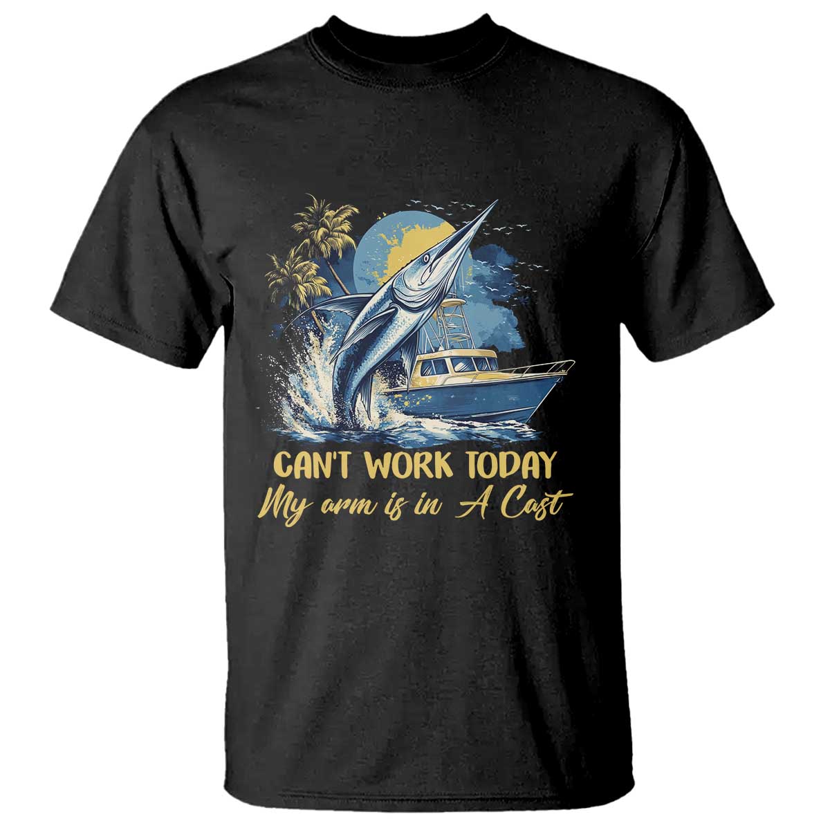 Fishing Boat T Shirt Fish More Worry Less TS09 Black Print Your Wear