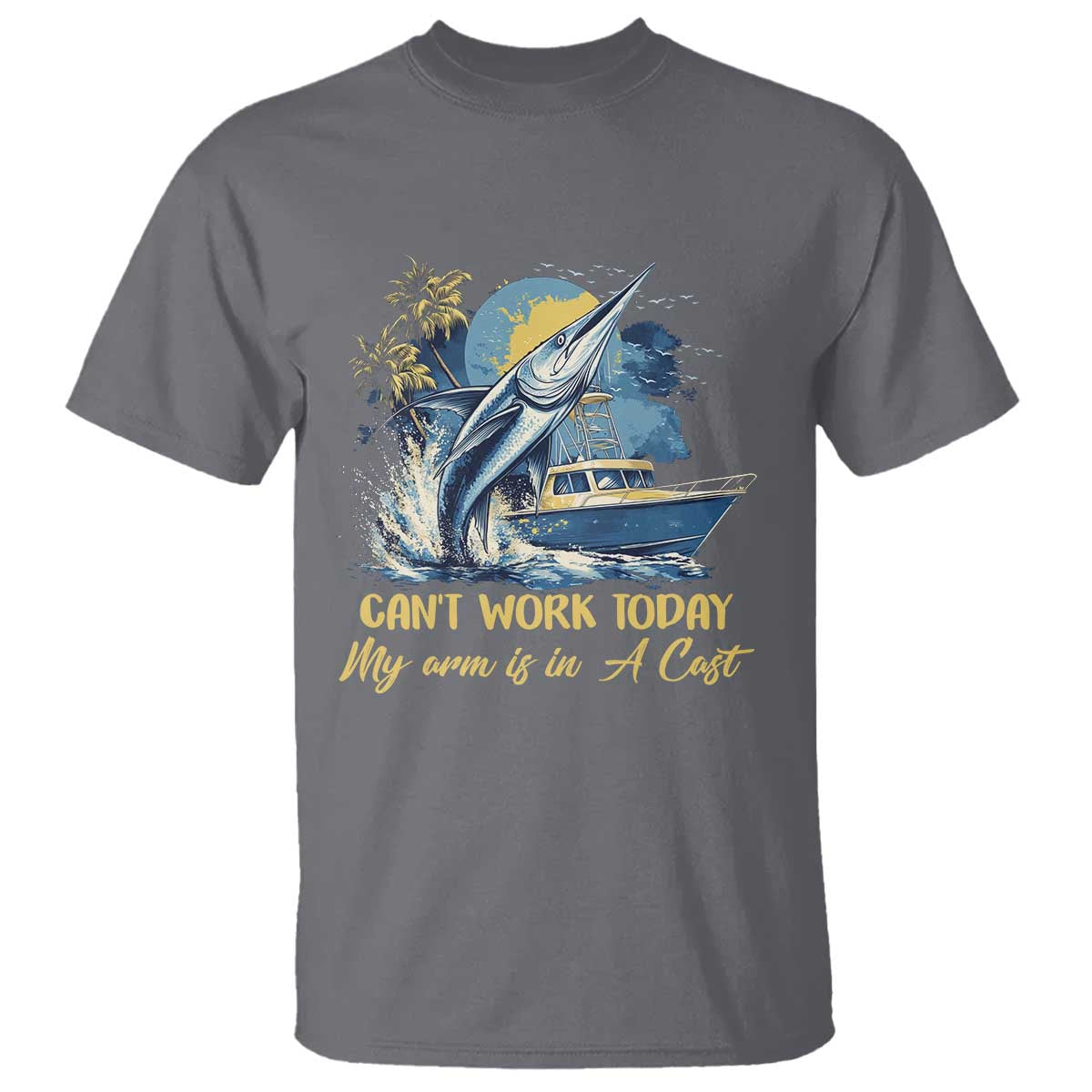 Fishing Boat T Shirt Fish More Worry Less TS09 Charcoal Print Your Wear