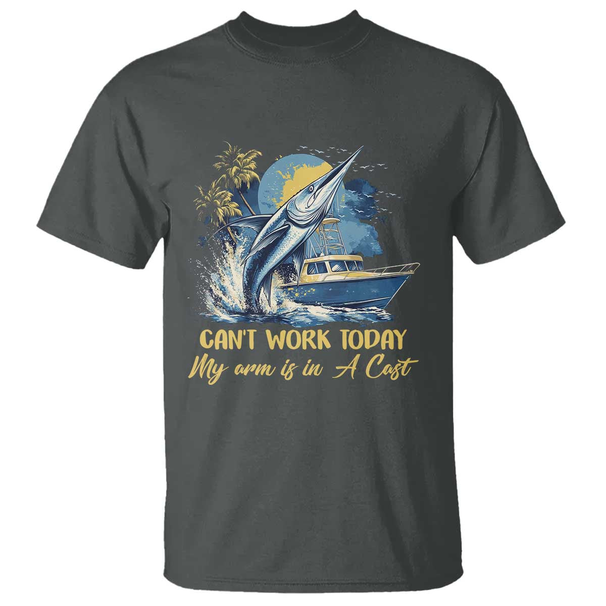 Fishing Boat T Shirt Fish More Worry Less TS09 Dark Heather Print Your Wear