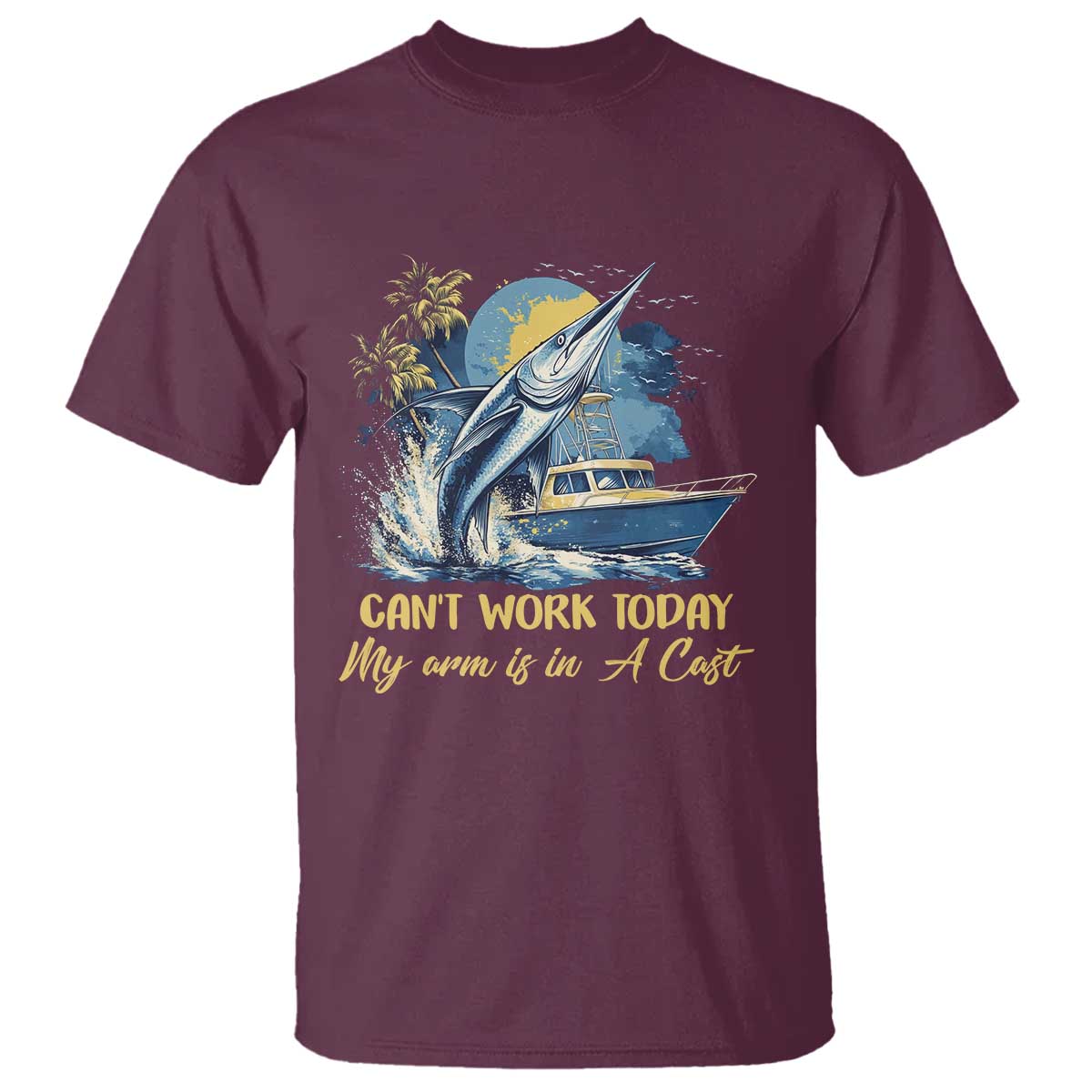 Fishing Boat T Shirt Fish More Worry Less TS09 Maroon Print Your Wear