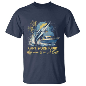 Fishing Boat T Shirt Fish More Worry Less TS09 Navy Print Your Wear