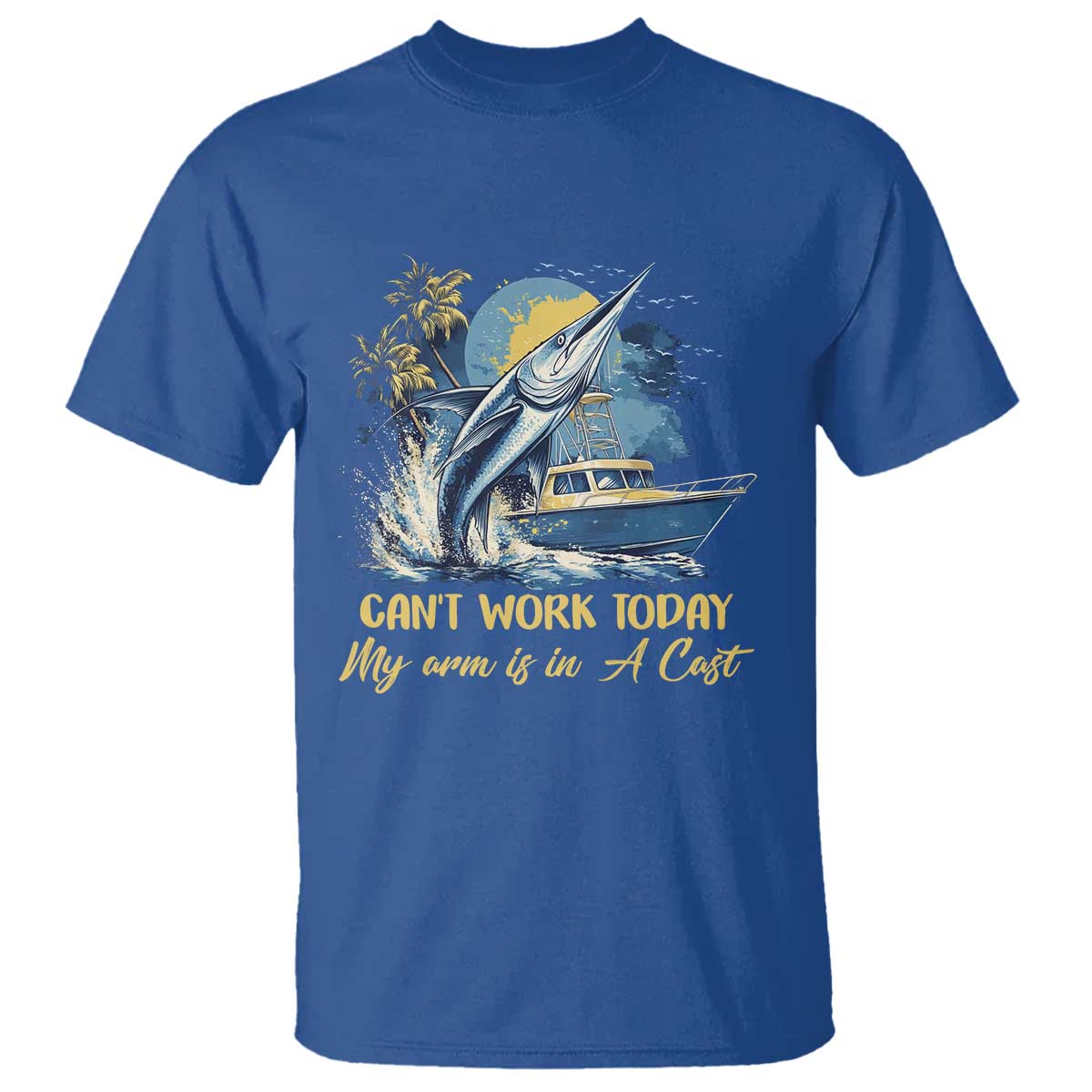 Fishing Boat T Shirt Fish More Worry Less TS09 Royal Blue Print Your Wear