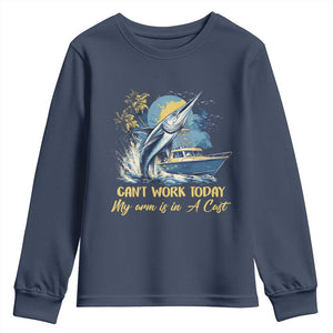 Fishing Boat Youth Sweatshirt Fish More Worry Less TS09 Navy Print Your Wear