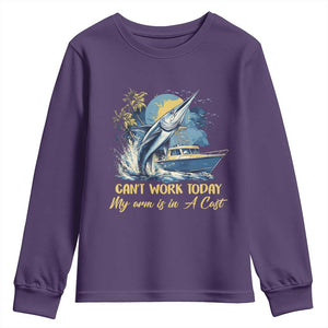 Fishing Boat Youth Sweatshirt Fish More Worry Less TS09 Purple Print Your Wear