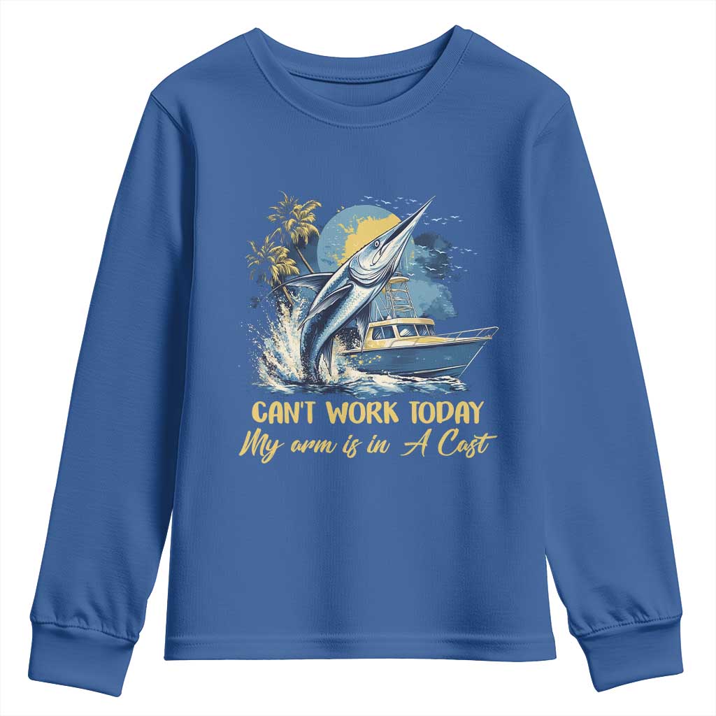 Fishing Boat Youth Sweatshirt Fish More Worry Less TS09 Royal Blue Print Your Wear